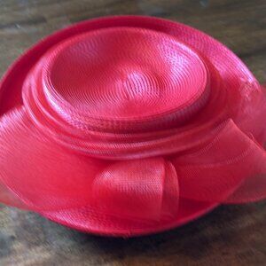 Red Straw Brimmed Church Hat with Large Bow